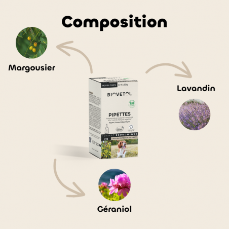 Pipettes anti-insectes Chien Moyen bio – 12 pipettes | Format économique composition