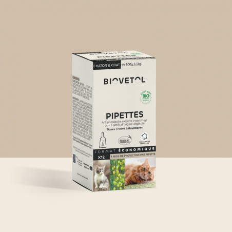 Pipettes anti-insectes Chat & Chaton bio – 12 pipettes | Format économique