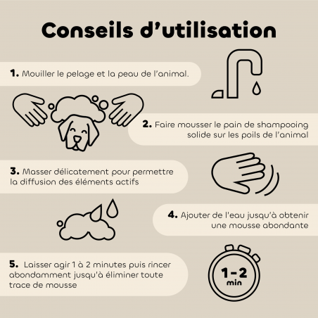 Shampooing Solide Anti-Odeurs pour Chien et Chat bio conseils d'utilisation