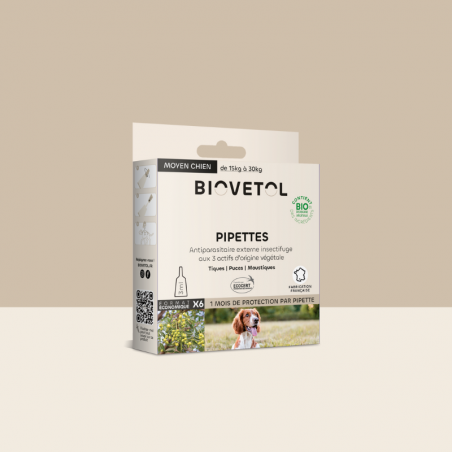 Pipettes anti-insectes Chien Moyen bio – 6 pipettes