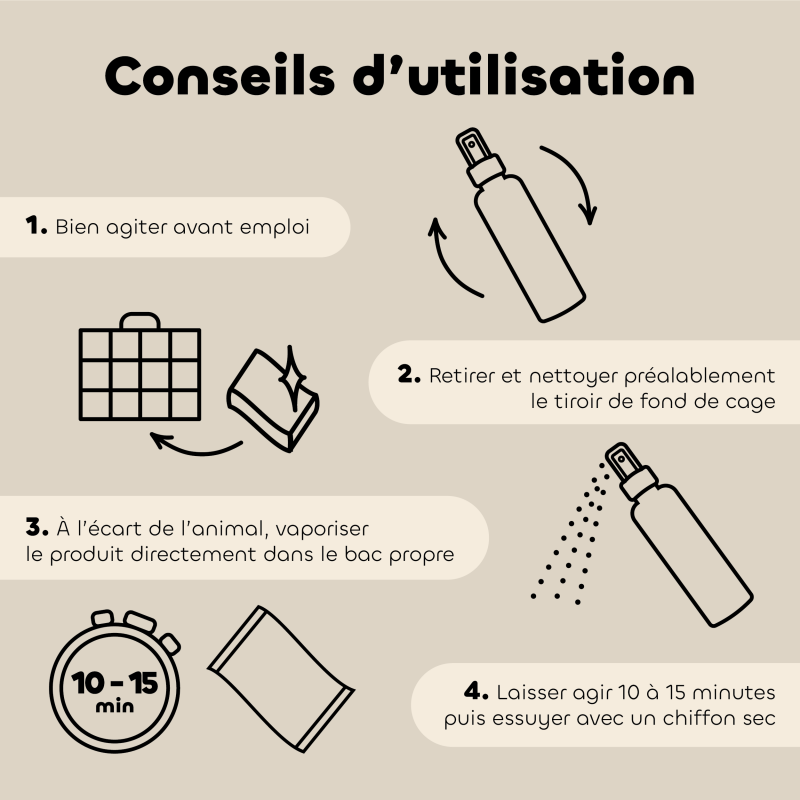 Spray Assainissant Anti-Parasites pour Cage – Rongeurs & Petits Mammifères conseils d'utilisation