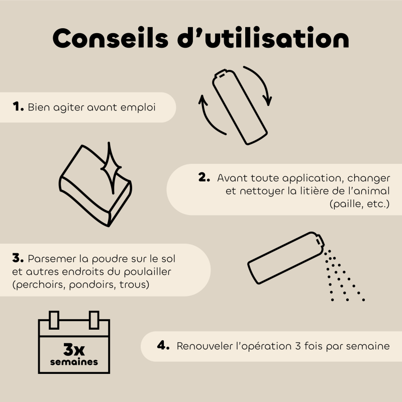 Poudre Diatomée+ pour Poulailler bio conseils d'utilisation