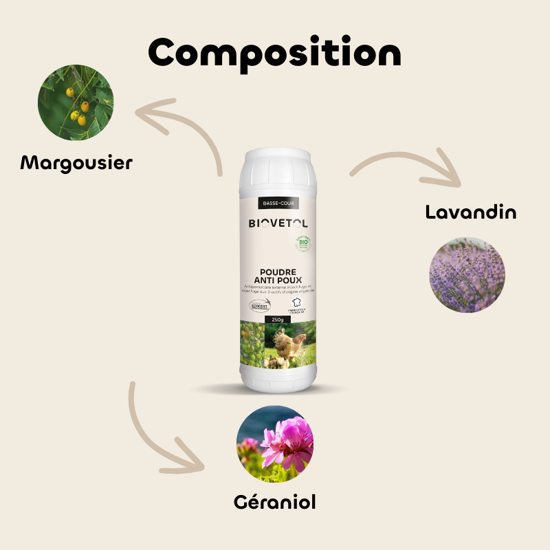 Poudre Anti-Poux et Anti-Acariens pour Poules bio composition