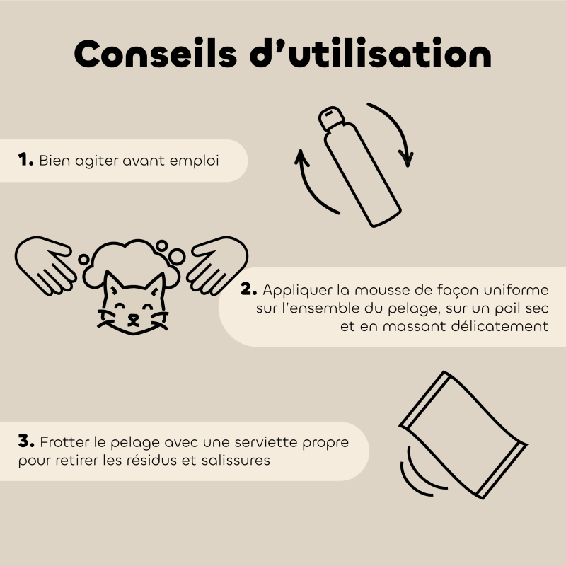 Mousse Lavante bioMousse Lavante pour Chien et Chat – Shampooing Sec Sans Rinçage bio conseils d'utilisation