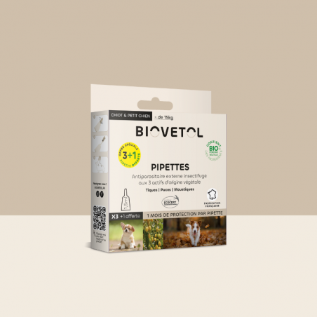 3 Pipettes insectifuges - Chiot / Petit Chien bio