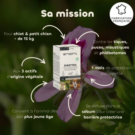 Pipettes anti-insectes Chiot & Petit Chien bio – 12 pipettes  | Format économique mission