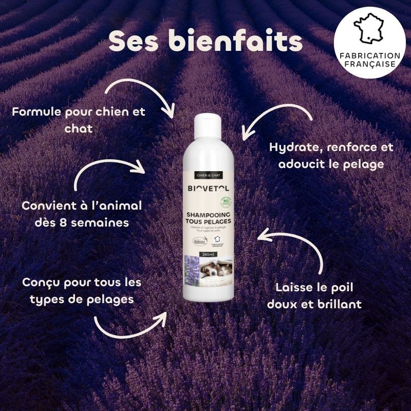 Shampooing Tous Pelages pour Chien et Chat bio bienfaits