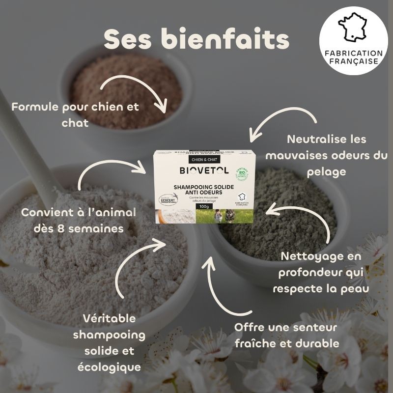 Shampooing Solide Anti-Odeurs pour Chien et Chat bio bienfaits