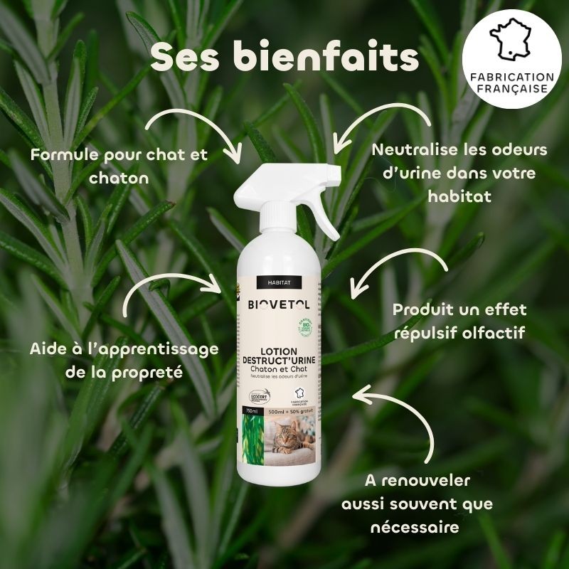 Biovetol - Spray destructeur d'urine pour chaton et chat - Bio