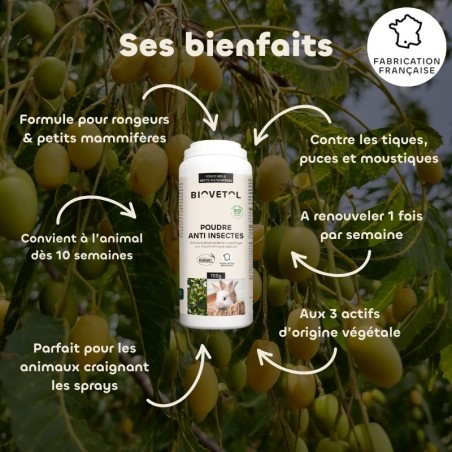Poudre Anti-Puces, Anti-Tiques et Anti-Moustiques pour Rongeurs bio bienfaits