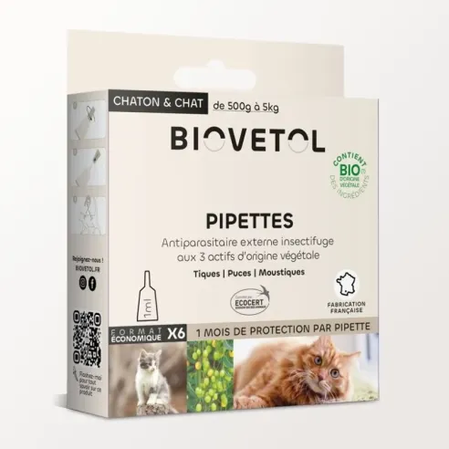 Pipettes anti-insectes pour chat et chaton bio x6