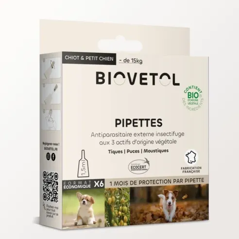 Pipettes anti-insectes pour chiot et petit chien bio x6