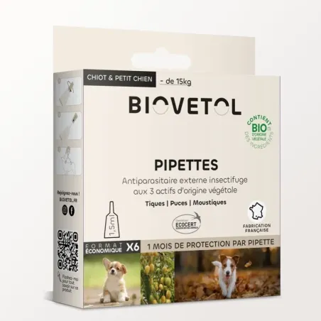 Pipettes anti-insectes pour chiot et petit chien bio x6