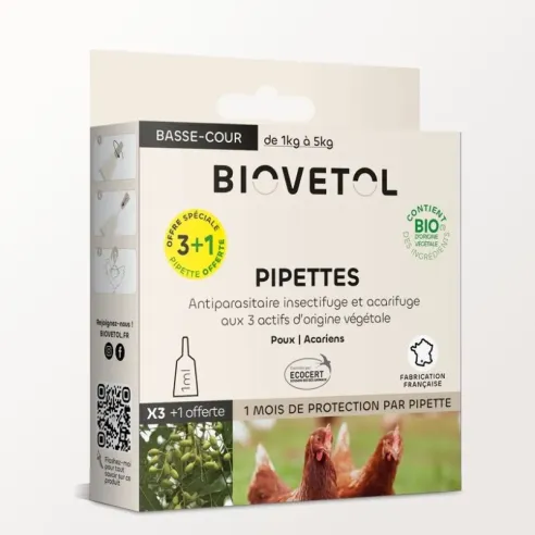 Pipettes Anti-Poux et Anti-Acariens pour Poules bio 3+1