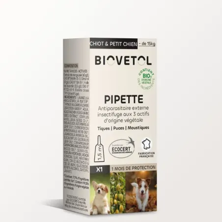 Pipette Anti-Tiques, Anti-Puces Chiot et Petit Chien BIO – Format Découverte 1 Pipette